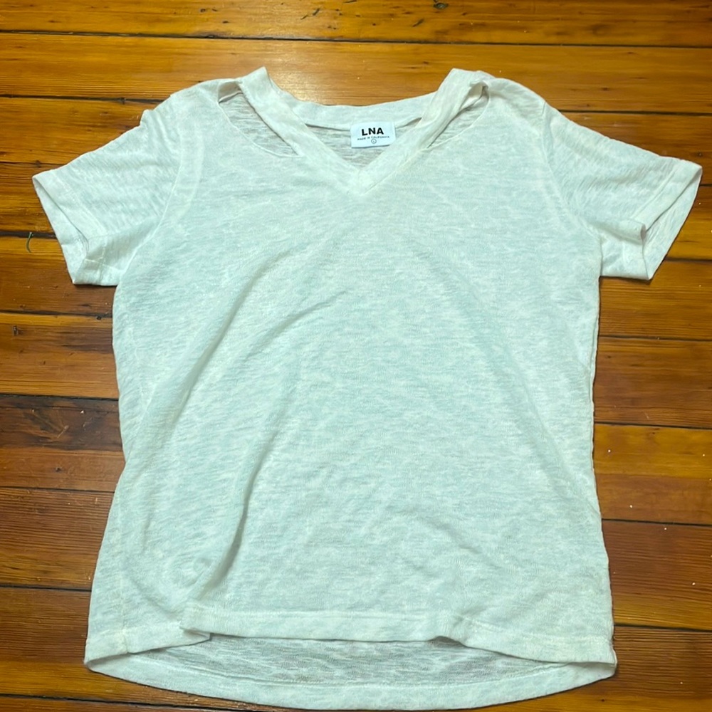 LNA, T-shirt, white, v neck